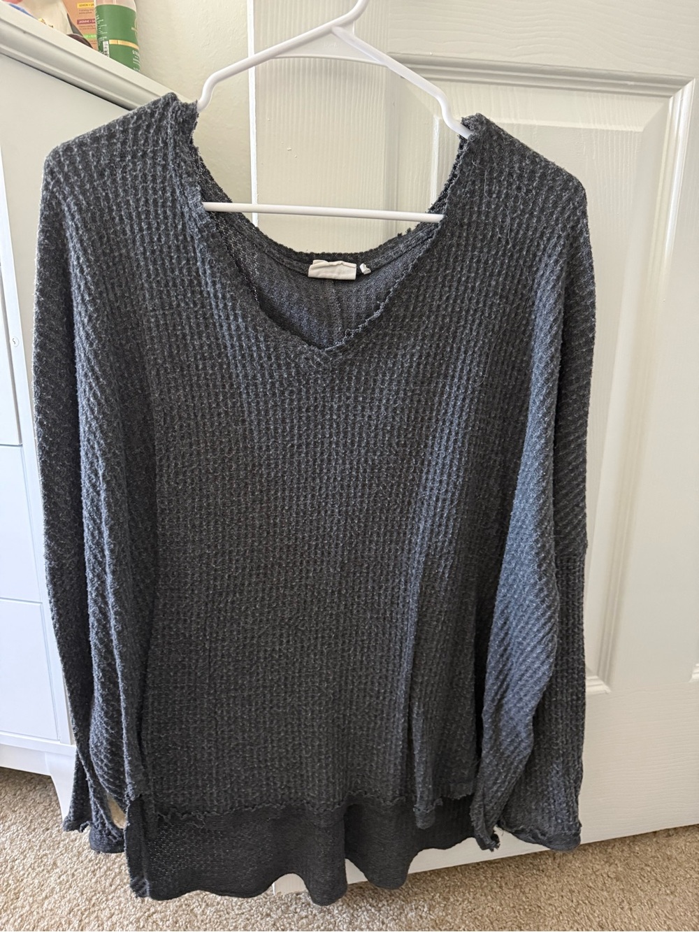 Urban Outfitters Charcoal Waffle V-Neck Sweater